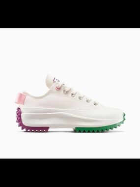 Converse White Low-Top Platform Sneaker with Green and Purple Tread